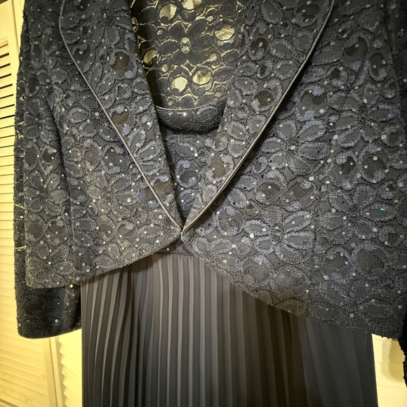 Elegant Navy Blue Dress Pleaded With Beaded Design - Picture 8 of 10